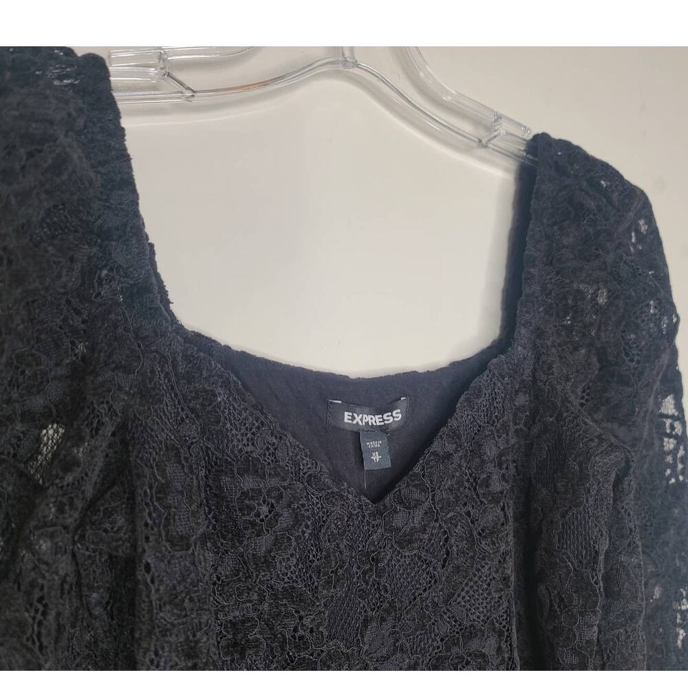 NWT Express black lace puff sleeve long sleeve bodysuit shirt - XS - Picture 2 of 5